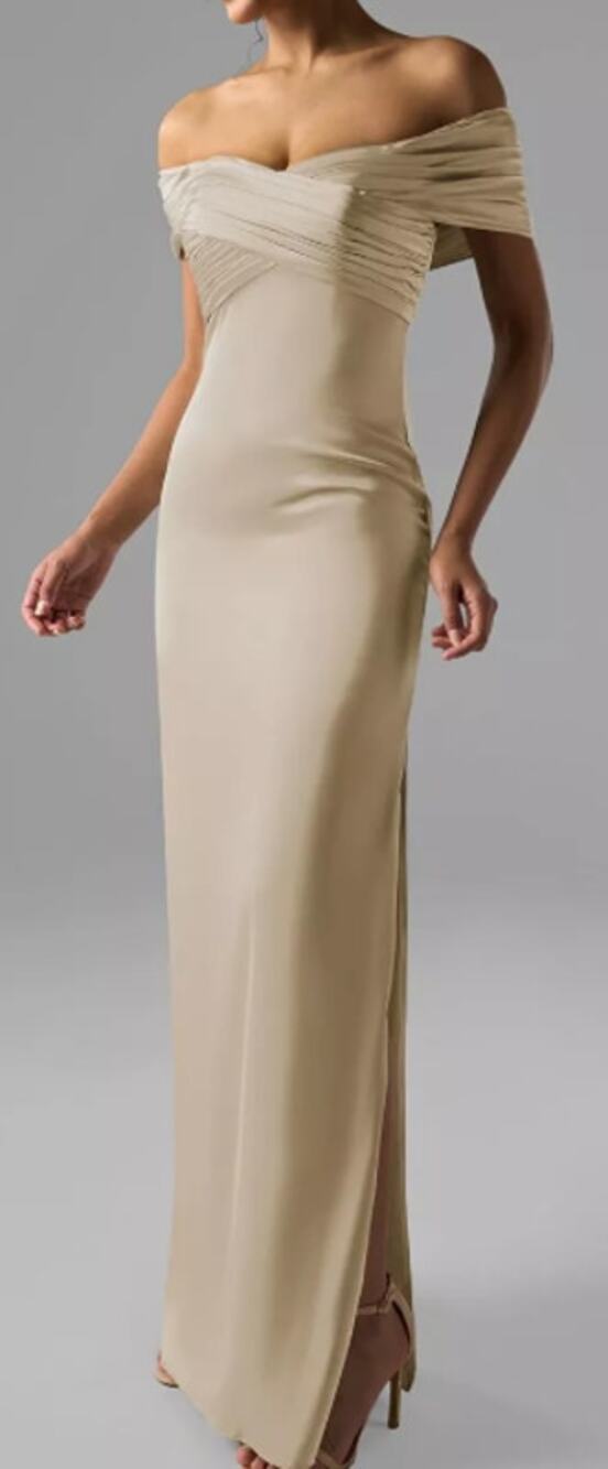 AW BRIDAL 6 S champagne cream satin charmeuse Meghan formal maxi dress NEW 0B7